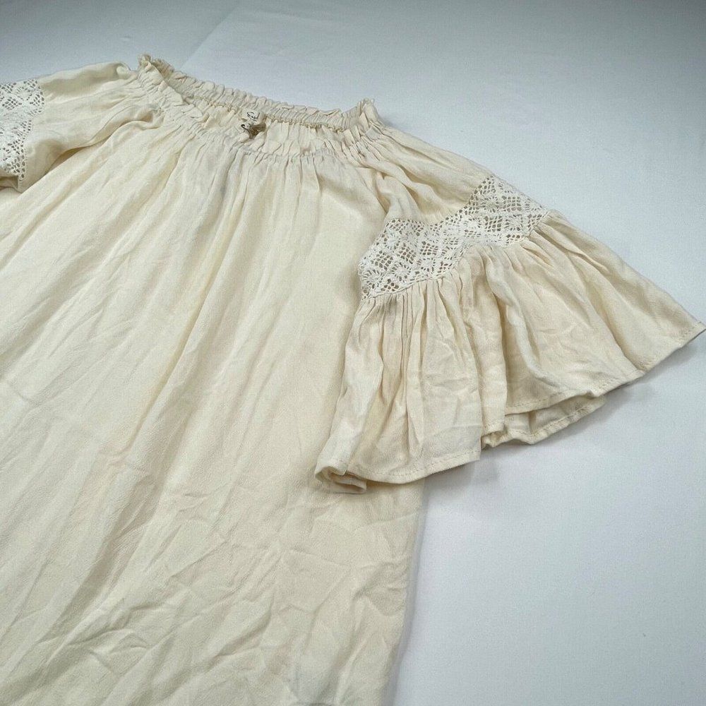 Anthropologie Easel Ivory Cream Off Shoulder Crotchet Sleeve Boho Tunic NEW - Picture 3 of 7